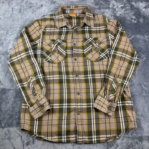 Merrell Men's L Plaid Flannel‎ Shirt Brown Green Long Sleeve Casual Outdoor